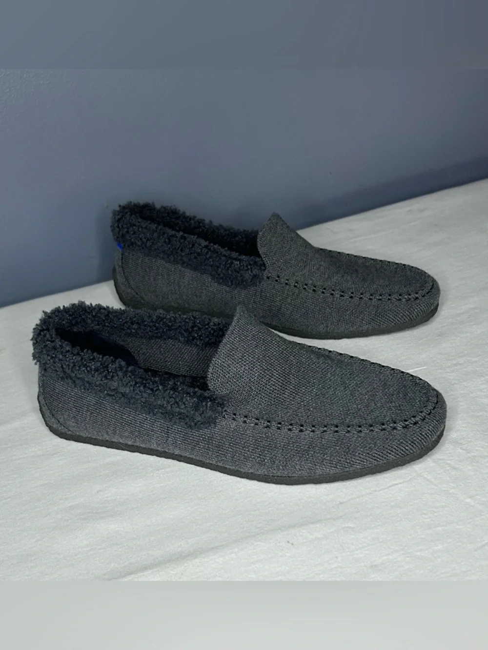 Rothys Shoes The Mens Slipper 8 Gray Knit Faux Shearling Merino Moccasin Loafers